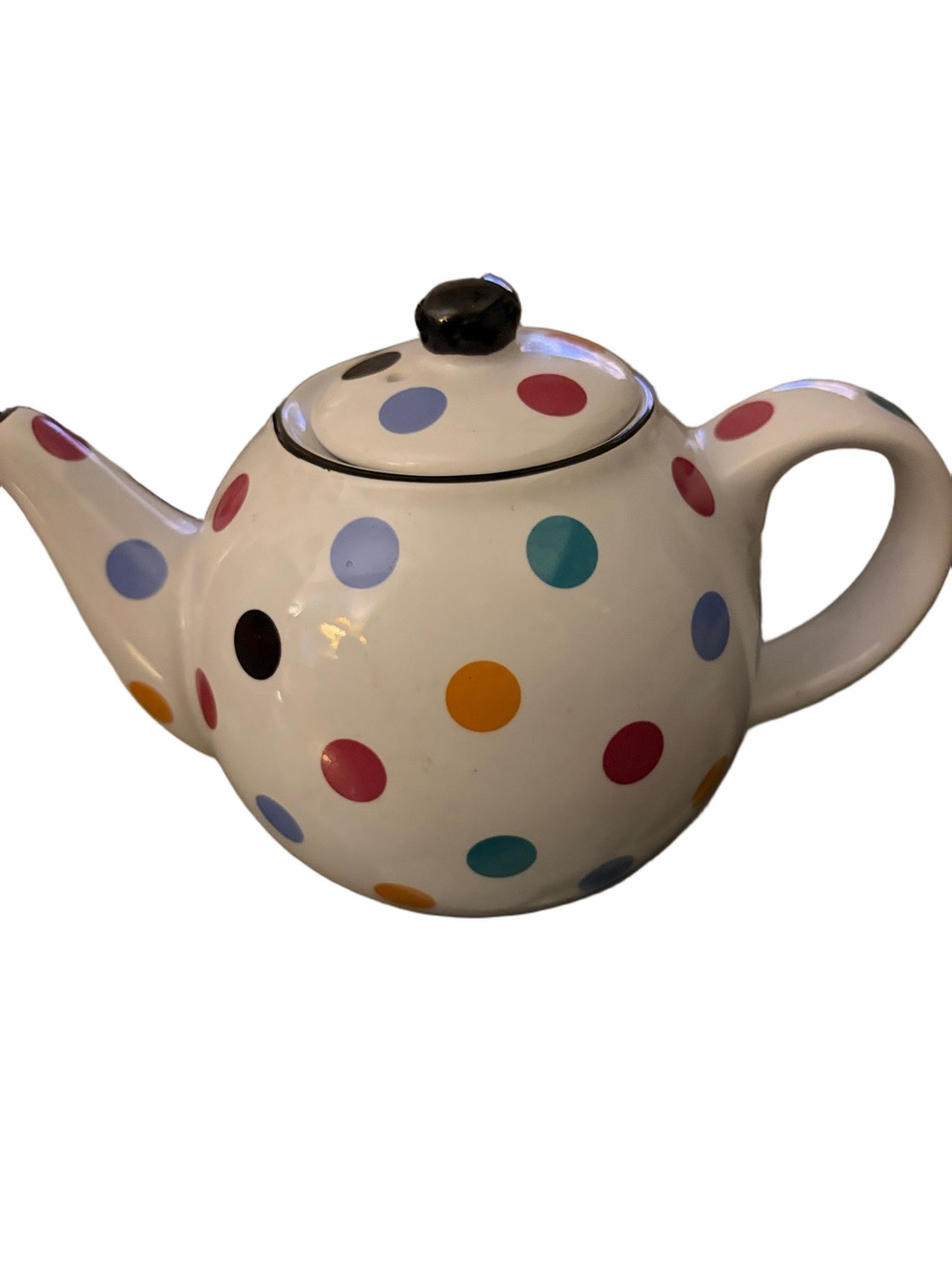 London Pottery chic white multi color poka dot Globe English ceramic TeaPot 2cup - Picture 6 of 6